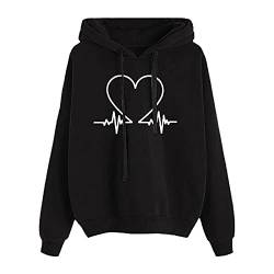 Generisch Damen-Sweatshirts mit Liebesdruck und Kapuze, lässige, lockere, langärmlige Bluse mit Kordelzug Manga Hoodie (Black, S) von Generisch