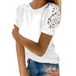 Generisch Damen Tshirt Sommer Oberteile Kurzarm Tunika Top Mit Spitze Elegant Party Oberteil Rundhals Lässig T-Shirts Einfarbig Tops Blusen & Tuniken Für Damen Aushöhlen Basic Tee Lässig Bluse Shirts von Generisch