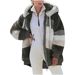 Generisch Damen WinterFuzzyFleecejacke FarbblockCardigan mit Reißverschluss Mäntel übergroße flauschige SherpaOberbekleidung mit Taschen von Generisch