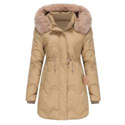 Generisch Damen Winterjacke Wintermantel Winterparka Fleecejacke Winter Jacke Parka Daunenmantel Abnehmbarer Fellkapuze Steppmantel Steppjacke Übergangsjacke Dicker Warm Outdoor Jacke Winter(Khaki,M) von Generisch