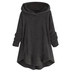 Generisch Daunenjacke Damen, Mode Winter Lose Rüschen Saum Plüsch Solide Farbe Hooded Mid Länge Warme Jacke Top Damen Wintermantel Coats For Women Tailliert Jacket - (5XL, Black) von Generisch