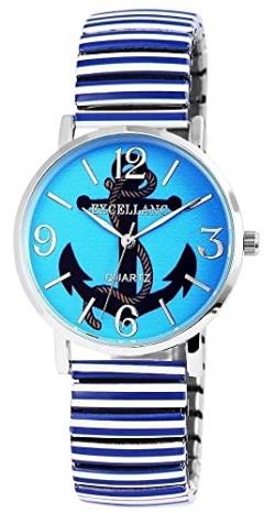 Generisch Design Damen Armband Uhr Blau Weiß Anker Motiv Maritim See Edelstahl Mode Trend 1700006004U von Generisch