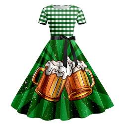 Generisch Dirndl Trachtenkleid Damen Elegant Kariert Kurzärm Bier Gedruckt Dirndl Elegant Bayern Oktoberfest Drindl Kleid mit Schleife Teenager Mädchen Bierkleid Bühnenkleid Tracht Kleider für Frauen von Generisch