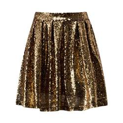 Generisch Elegante Herbstkleider Für Damen, Sequin Skirt Women's Pleated Mini Skirt Glitter Short Party Club Costume Skirt for Women and Girls Damen Sommerkleider Knielang Dress Maxi (M, Gold) von Generisch