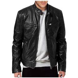 Generisch Felljacke Herren, Lederjacke Übergangsjacke Bikerjacke Freizeitjacke Casual Klassisch Mit Reißverschluss Jacket Herren Leder For Men Leather Jacken Biker Echtleder Hoodie (XL, Black) von Generisch