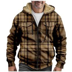 Generisch Fleecejacke, Hemdjacke Herren Kariertes Winterjacke Thermohemd Fleece Gefüttert Freizeit Jacke Mit Kapuze Holzfällerhemd Fueri Teddyfleece Karo Gefütterte Kariert (4XL, Khaki) von Generisch