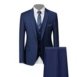 Generisch Formales 3 Teiliges Anzug Set für Herren Slim Fit Hochzeits Smoking mit 1 Knopf Revers Stilvolle Business Party Blazer Weste Hose (Dunkelblau,M) von Generisch