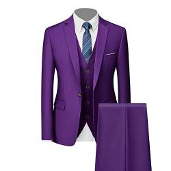 Generisch Formales 3 Teiliges Anzug Set für Herren Slim Fit Hochzeits Smoking mit 1 Knopf Revers Stilvolle Business Party Blazer Weste Hose (Violett,6XL) von Generisch