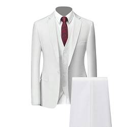 Generisch Formales 3 Teiliges Anzug Set für Herren Slim Fit Hochzeits Smoking mit 1 Knopf Revers Stilvolle Business Party Blazer Weste Hose (Weiß,6XL) von Generisch