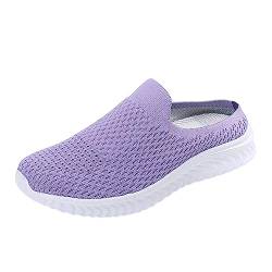 Generisch Freizeitschuhe Sommer Damen Baotou Hausschuhe Damenschuhe Atmungsaktive Dicke Untere Hälfte Drag Fly Woven Mesh Slip On Flache Slipper Wasserfeste Platform Damenschuhe (Violett,38) von Generisch