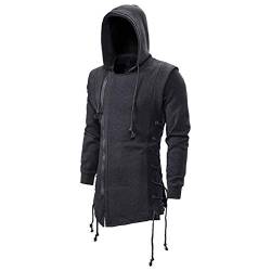 Generisch Gothic Hoodie Herren Classics Herren Jacke Long Hooded Open Edge Cardigan Lange Sweatjacke Mit Kapuze Herren Kapuzenjacke Kapuzenpullover Hoodie Mit Schrägem Reissverschluss von Generisch