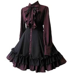 Generisch Gothic Lolita Kleidung Damen Mittelalterliches Kleid Große Größe Steampunk Kleid Kurz Vintage Renaissance Dress Mit Schleife Rüschen Kleider Für Halloween Karneval Besondere Anlässe von Generisch