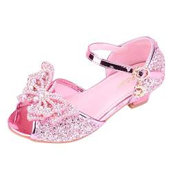 Generisch Gummistiefel Kinderschuhe mit glänzenden Sandalen Prinzessin Schuhe Bogen High Heels zeigen Prinzessin Schuhe Bio Sandalen Kinder (Pink, 34 Big Kids) von Generisch