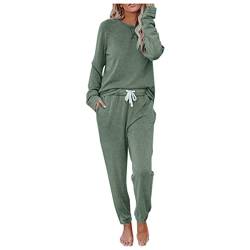 Generisch Hausanzug Damen :Kuschelig Lang Satin Pyjama Set Sexy Langarm Schlafanzug Strick Lounge Set Elegant Baumwolle Nachtwäsche Zweiteiler Loungewear Homewear Lounge Set von Generisch