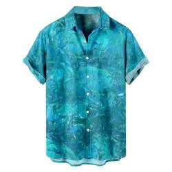 Generisch Hawaii Hemd, Männer Funky Hawaiihemd Herren Kurzarm Lässig Button Down-Print Hemd Kostüm Blau Weiß Dart Poloshirt Flamingo Baumwolle Haweihemt Herr Lustig Casual Outfit (5XL, Mint Green) von Generisch