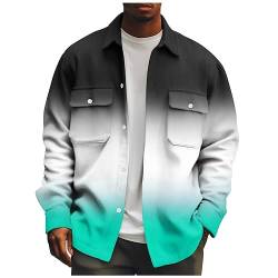 Generisch Herbstjacke Herren, Winter Casual Print Langarm Knopf Dicken Mantel Übergangsjacke Lederjacke Jackets Man Jacken Leder Winterjacke Schwarz Mit Kapuze Bikerjacke Tailliert Sommer (L, Cyan) von Generisch