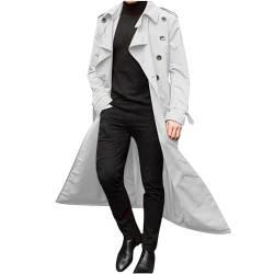 Generisch Herren Herbst und Winter langer Trenchcoat Zweireiher Mäntel Gürtel lose Jacke Herren Mantel Wellenstein (White, XL) von Generisch