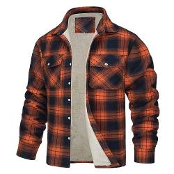 Generisch Herren Jacke, Kariertes Winterjacke Thermohemd Fleece Gefüttert Freizeit Jacke Holzfällerhemd Rot Gefütterte Kariert Flanelljacke Hemden Holzfällerjacke Schwarz (M, Orange) von Generisch