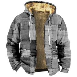 Generisch Herren Jacke Winter, Kariertes Winterjacke Thermohemd Fleece Gefüttert Freizeit Arbeitsjacke Mit Kapuze Winter Holzfällerhemd Männer Kariert Teddyfleece Elutex Sweat (3XL, Dunkelgrau) von Generisch