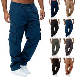 Generisch Herren Jogginghose, Arbeitshosen Casual Cargohose Sporthose Elastische Taille Tooling Light Hiking Large Outdoorhose Sweatpants Mit Taschen Einfarbiges Leicht Sweatpants (4XL, Blau) von Generisch