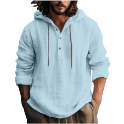 Generisch Herren Oberteile aus Baumwolle und Leinen mit Kapuze 2024 Frühlings Pullover Hemden lässige Henley Hemden Schlichte leichte Bequeme Langarm Kapuzenpullover mit Knopfleiste von Generisch