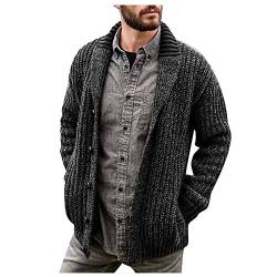 Generisch Herren Strickjacke Wolle, Mit Schalkragen Männer Button Down Zopfmuster Sweatjacke Winter Warmer Strickpullover Langarm Cardigan Sweater Reissverschluss Jeansjacke Pullover (L, Dark Gray) von Generisch