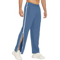 Generisch Herren Trainingshose mit durchgehendem Reissverschluss Jogginghose Abreißhose Freizeithose locker lässig Sportswear mit Tasche Jogginghose Herren Reha Hose (#1 Blue, XL) von Generisch