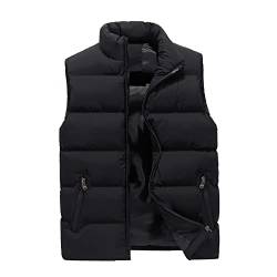 Generisch Herren Weste, Steppweste Heizweste Indoor Outdoor Weste Herbst Und Winter Stehkragen Einfache Warme Daunenweste Baumwolle Mit Taschen Reissverschluss-Westen Trachtenweste Jacke% (M, Black) von Generisch