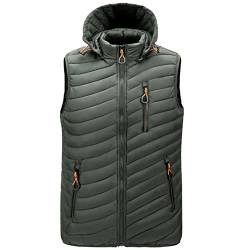 Generisch Herren Weste, Steppweste Herbst Und Winter Gepolstert Baumwolle Weste Warm Mit Kapuze Dicke Outdoor-Jacke Tasche Baumwollweste Daunenweste 4Xl Anzug Slim Fit Ärmellose Grün (XXL, Armeegrün) von Generisch