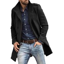 Generisch Herrenmantel Lang Männer Maenner Winterjacke Kaschmir Mittellang Wollmantel Wolle Filzmantel Stehkragen Flanell Winter Jacke Trench Coat Ledermantel Warm Schwarz von Generisch