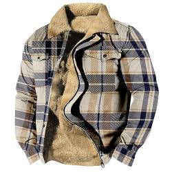 Generisch Holzfäller Jacke Herren, Karo Kariert Hemdjacke Fleece Gefüttert Winterjacke Mit Reißverschluss Holzfällerhemd Herren Gefütterte Flanell Oversized Warm Jacken Hoodie (M, Khaki) von Generisch