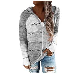 Generisch Hoodie Damen mit Kapuze Große Größen Lang Pullover Shirtjacke Leicht mit Reißverschluss Dünn Hoodie Sweatjacke Sommer mit Tasche Oversize Baumwolle Sweatshirt Kapuzenjacke von Generisch