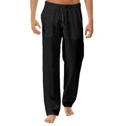 Generisch Hose Herren Lange Leinenhose mit Seitentaschen Loose Fit Sommerhose mit Weiten Beinen Herren Sommer Herbst Lose Lässige Leinenhose mit Taschen Elastischer Bund von Generisch