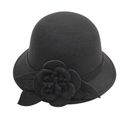 Generisch Hüte Herbst- und Winterblumen für Damen, runde Oberseite, lässig, Basin-Kappe, kleine Melone Cap Schwarz (Black, Einheitsgröße) von Generisch