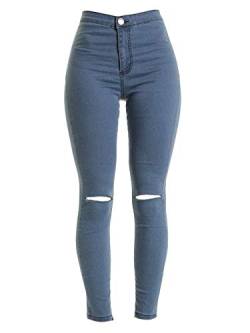 Generisch JIER Damen Skinny High Waist Destroyed Jeans Röhrenjeans Bleistifthose Bleistift Hose Hohe Taille Jeanshosen mit Löchern Jeanshose Hosen Pants (Blau,M,M) von Generisch