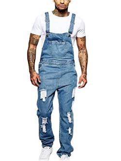 Generisch JIER Herren Latz Jeans Destroyed Overall Lange Hose Loose Fit Ripped Hosen Slim Fit Latzhose Jeanshose Freizeithosen Arbeitshosen Jeanslatzhosen (Blau,XL,XL) von Generisch