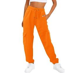 Generisch Jogginghose Damen hohe Taille Jogging Hose für Frauen Sporthose Lange Freizeithose Trainingshose Cargohose Damen Hose mit Kordelzug (Orange, XXXL) von Generisch