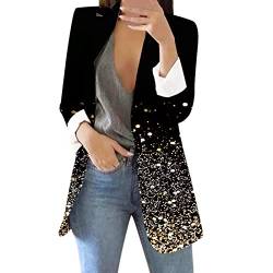 Generisch Kariert Damen Pailletten bedruckte Strickjacke Anzug Langarm Business Büro Jacke Mantel Bluse Damen Hosenanzug Mit Schwarz (Gold, XXL) von Generisch