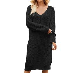 Generisch Kaschmir Pullover Damen Pullunder Häkel Lang Strickkleid Strickpullover Oversize Langarm Longpullover Stretch Boho Pulloverkleid Strickkleider Wollpullover Pullikleid Winterpullover Kleid von Generisch