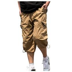 Generisch Kurze Hose Herren, 3/4 Outdoor Wanderhose Leicht Atmungsaktiv Shorts Sommer Freizeithose Mit Taschen Herren Hosen Cargo Jeans Kurz Stretch Short Camouflage Bermuda (L, Khaki) von Generisch