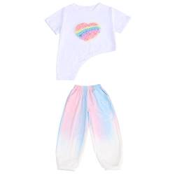 Generisch Langarmshirt Herren Rot Sommer-Kleinkind-Mädchen-Kurzarm-Regenbogen-T-Shirt mit Herzdruck, Sporthose, Kinder-Outfits für 2 bis 12 Baby Set Kinder Mädchen Kleidung(Pink, 11-12 Years) von Generisch