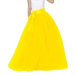 Generisch Lange Tüllrock Damen Retro 80er Puffy Tütü Röcke Tüll Petticoat Tütü Rock Tutu Röcke Elastische Hohe Taille Petticoat Tüllrock Rockabilly Party Tüll Rock Maxirock(A Gelb,Einheitsgröße) von Generisch