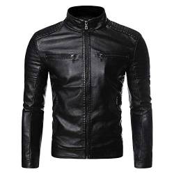 Generisch Leder Jacken Herren, Aus Kunstleder Übergangsoberteil Lässig Motorrad Piloten Reißverschluss Casual Klassisch Lederjacke Winterjacken Herren Motorcycle Leather Jacket Hoodie (L, Schwarz) von Generisch