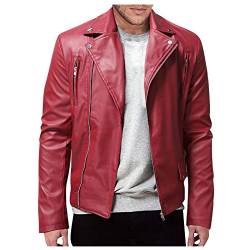 Generisch Lederjacke Herren Kunstlederjacke Farbvarianten Bikerjacke Übergangsjacke Herrenjacke Leder Biker Jacke Men Männer Herrenledermantel Jackett Vintage Leather Jacket (XXL, Rot) von Generisch