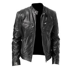 Generisch Lederjacke Mit Kapuze Herren, Übergangsjacke Bikerjacke Freizeitjacke Casual Klassisch Reißverschluss Kunstlederjacke Herren Biker Rockabilly Fliegerjacke Für Jackets (XXL, Schwarz) von Generisch