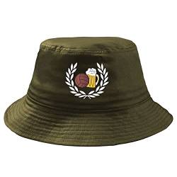 Generisch Lorbeerkranz Fussball Bier Fischerhut - Oliv - Bestickt - Bucket Hat Anglerhut OneSize-Oliv von Generisch