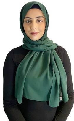 Generisch Madina- Muslime Frauen Premium Chiffon Hijab Kopftuch Schal aus Leicht Stoff 175X70cm türkische hochwertiges Stoff in verschiedenen Farben (Dunkelgrün) von Generisch