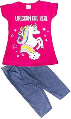 Generisch Mädchen T-Shirt mit Kurzleggings Größe 92-116 Unicorn Einhorn Sommerset Bluse 100% Baumwolle Kinder Tshirt T Shirt (Pink; 98-104) von Generisch