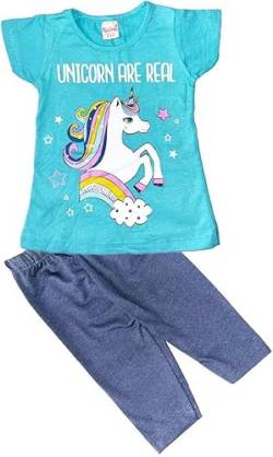 Generisch Mädchen T-Shirt mit Kurzleggings Größe 92-116 Unicorn Einhorn Sommerset Bluse 100% Baumwolle Kinder Tshirt T Shirt (Türkis; 104-110) von Generisch