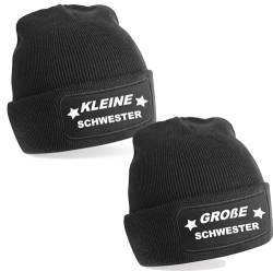 Generisch Meinlieblingsstueck24 Schwarze 2er Set, One Size Beanie, Mützen mit Spruch: KLEINE GROßE Schwester von Generisch